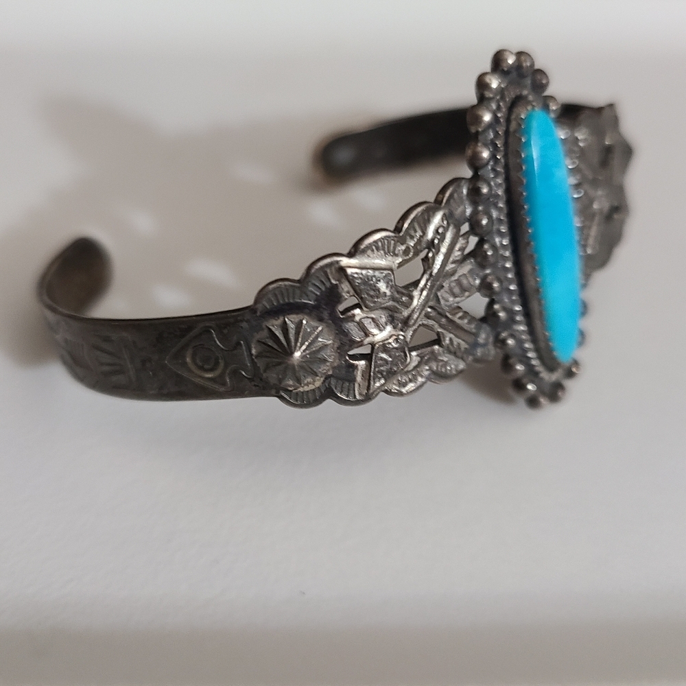 Vintage Fred Harvey Era Navajo Cuff Bracelet Native American Turquoise Sterling